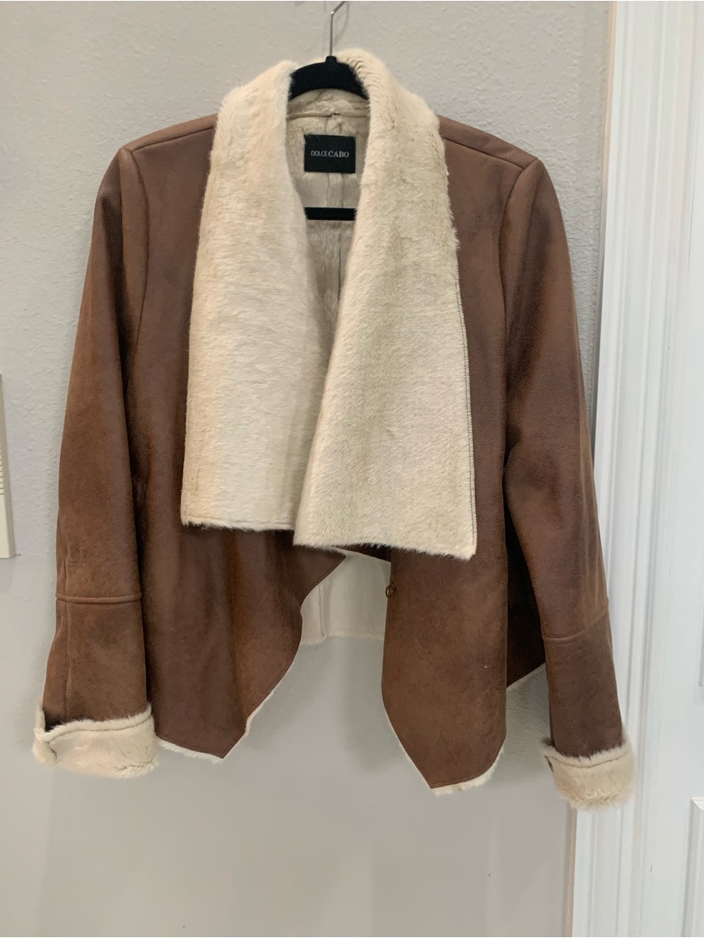 Dolce Cabo Brown Suede Jacket with Cream Shearling Trim